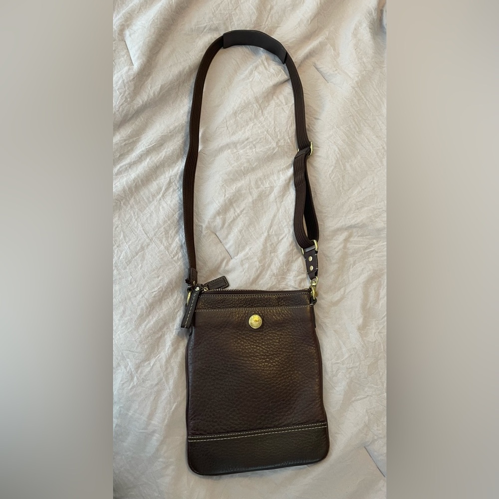 COACH brown leather crossbody with gold color hardware